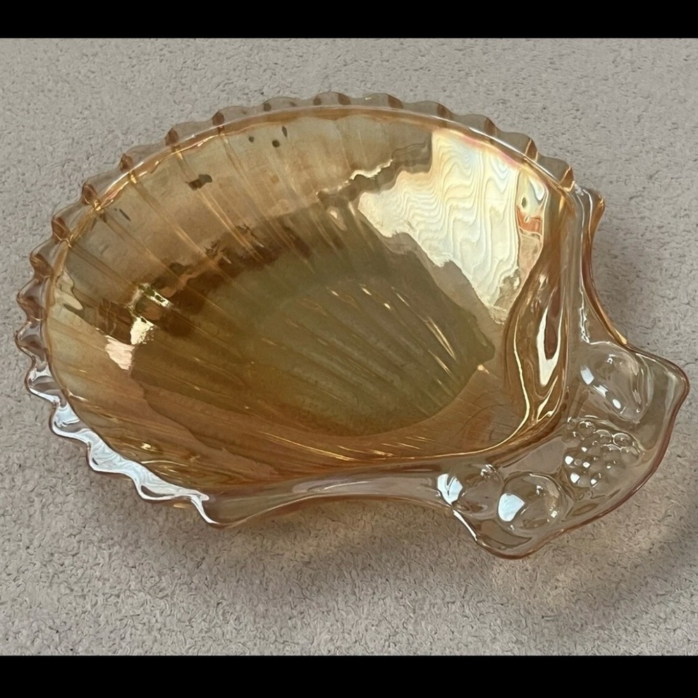 Vintage Carnival Amber Glass Small Sea Shell Trinket Dish Orange VTG Retro MCM - Picture 12 of 16